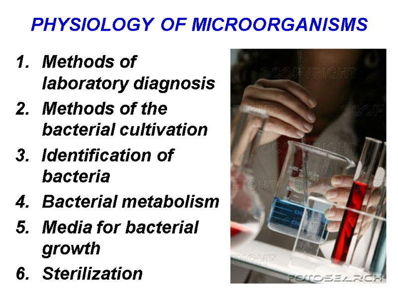 PHYSIOLOGY OF MICROORGANISMS Methods of laboratory diagnosis Methods of the bacterial cultivation Identification of